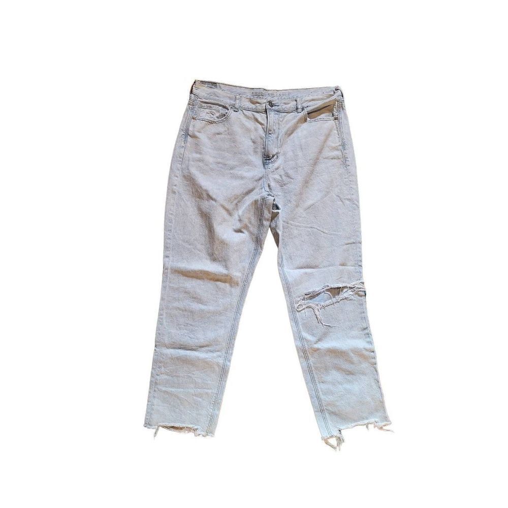 American Eagle Mom Jeans Raw Hem Acid Wash Light Blue Women's 16